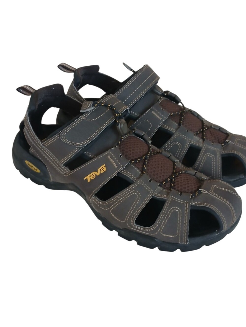 TEVA Forebay Leather Fisherman Sandals Men's 10 Brown Rugged Outdoors Hiking